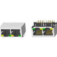 RJ45 5921 ; Double port ; With LED ; With metal shield . PCB Retaining Post: hollow(Type B）